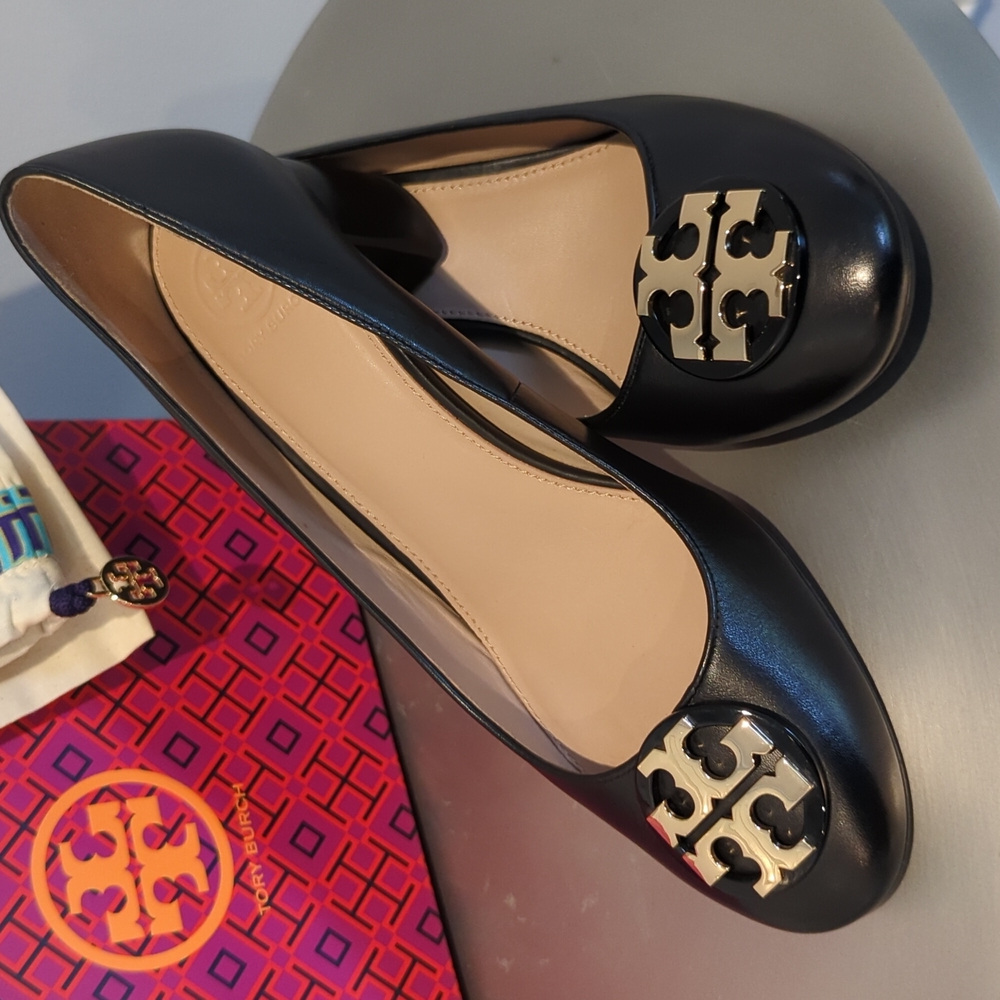 Tory Burch Janey 50MM Pump Black Calf Leather Size 8